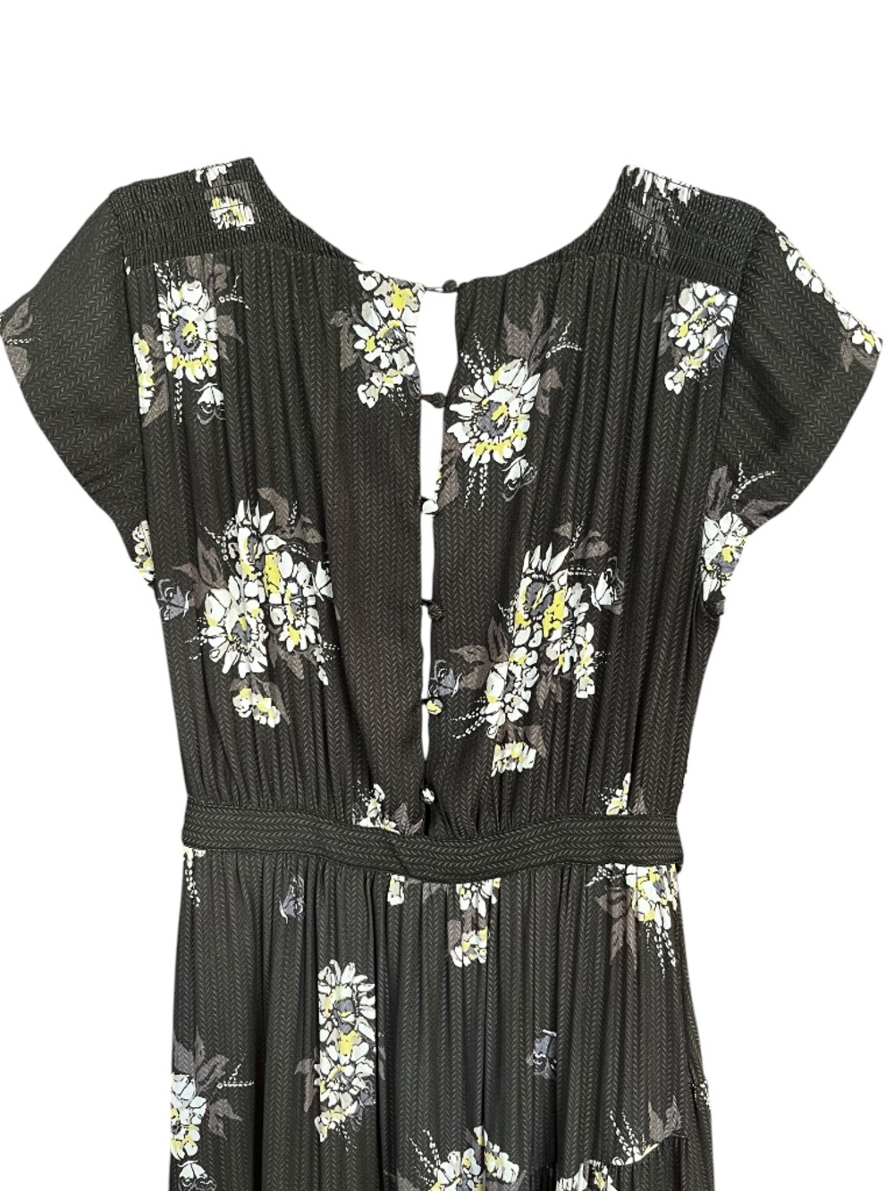 FREE PEOPLE All I Got Black Floral V-Neck Tiered Belted Boho Maxi Dress SZ 10 - Picture 5 of 13